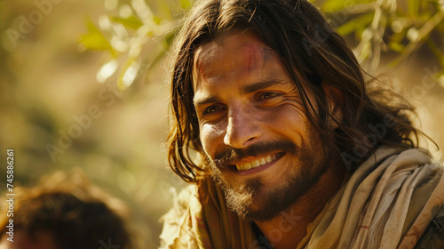 With a gentle smile, Jesus engages in conversation with his disciples, his words infused with divine wisdom and grace, offering guidance and solace to all who seek his counsel and