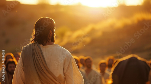 Jesus stands before a group of eager listeners, his voice resonating with authority and love, as he imparts timeless truths and principles that have the power to transform lives an