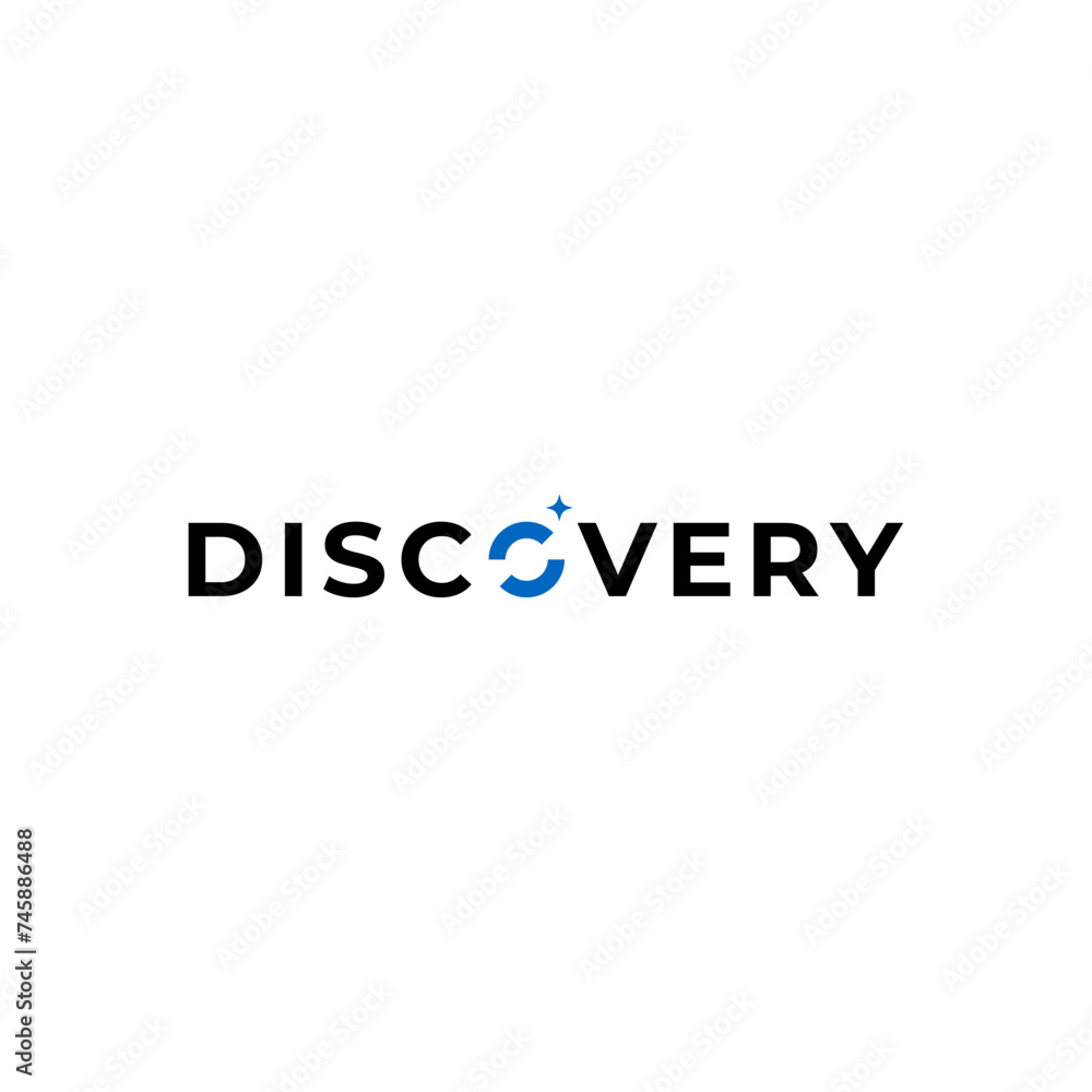 discovery wordmark with planet or galaxy concept vector icon