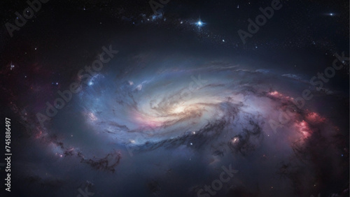 Illustration of galaxy with stars and space dust in the universe. Generative AI.