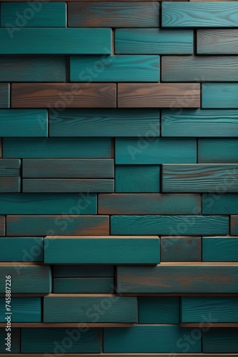 Dark teal wooden bricks wall  vertical composition