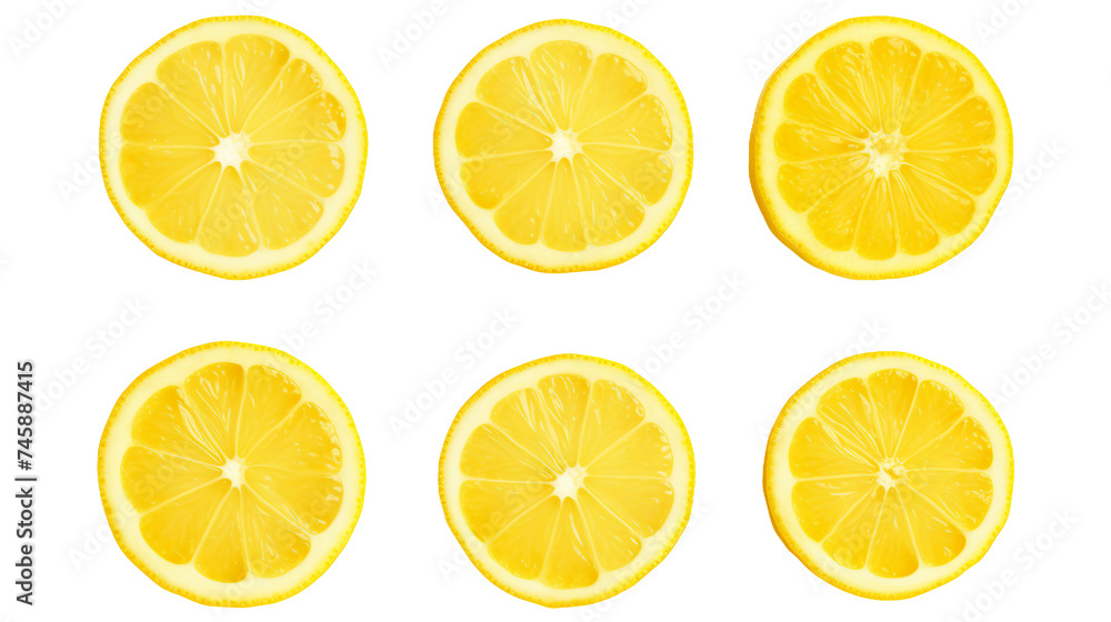 Lemon Illustration: Fresh Tropical Citrus Fruit Cut Out on Transparent Background, Top View 3D Digital Art for Summer Designs and Healthy Lifestyle Concepts.