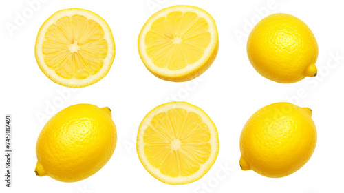 Lemon Illustration: Fresh Tropical Citrus Fruit Cut Out on Transparent Background, Top View 3D Digital Art for Summer Designs and Healthy Lifestyle Concepts.