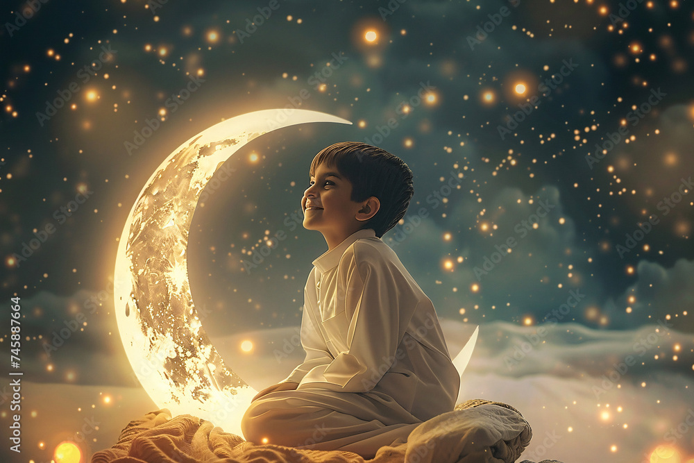 Fototapeta premium ramadan Kareem, Ramadan crescent moon, Eid Mubarak Islamic festival social media banner and Eid Mubarak Post Template, islam