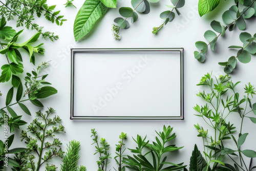 frame with green leaves