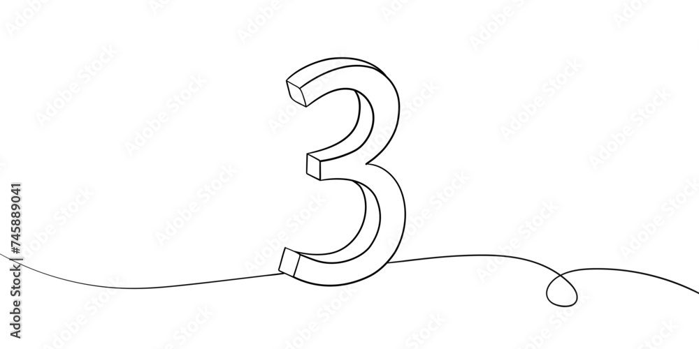 Number 3 line art drawing on white background. 3th birthday continuous drawing contour. Minimal vector illustration Number 3 line art drawing on white background. 3th birthday continuous drawing contour. Minimal vector illustration