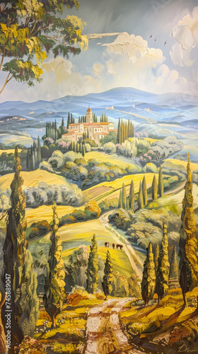 Tessari painting tuscan countryside painted by roberto pellegrini. photo