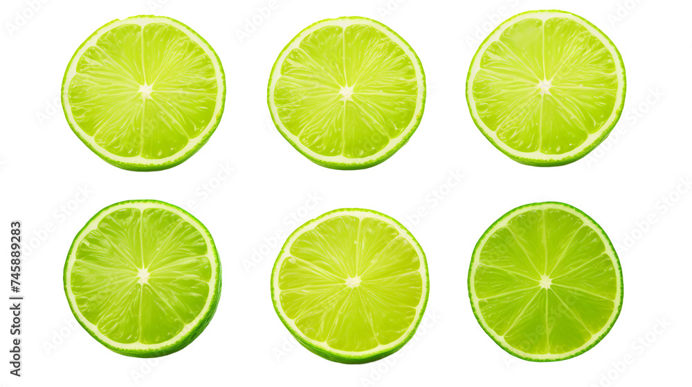 Lime Illustrations! Fresh Citrus Set in Digital Art, Isolated on Transparent Backgrounds, Top View Flat Lay PNGs, Perfect for Gourmet Designs.