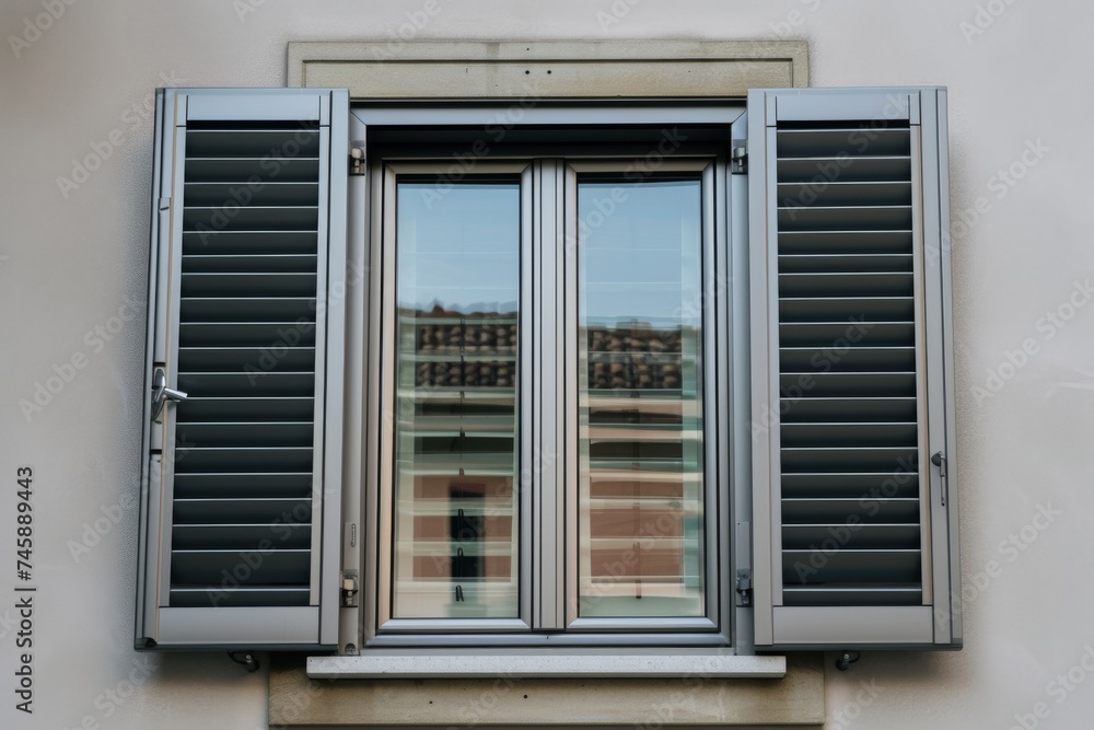 aluminum window with builtin shutters being closed aluminum window with builtin shutters being closed