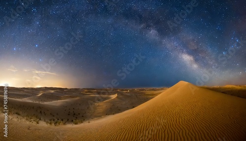 Vue panoramique du désert de sable sous ciel étoilé la nuit