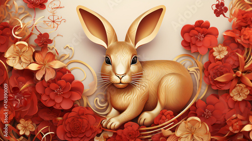 Chinese New Year 2023, Year of the Rabbit. Gold.