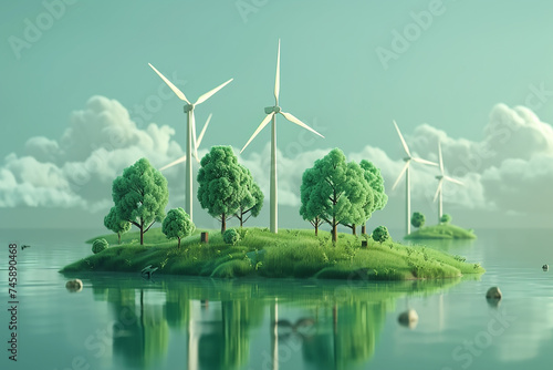 Wind turbines dot a green field, harnessing the wind's power to generate clean energy
