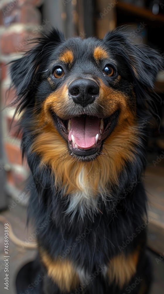 Radiant Smile: A Joyful Dog Amidst Rustic Charm