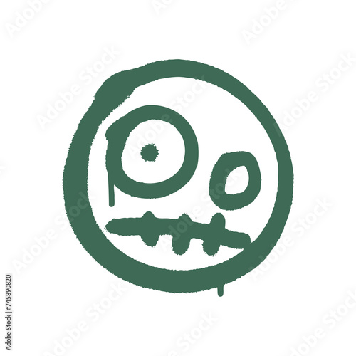 Graffiti of a clumsy emoticon with a sewn mouth