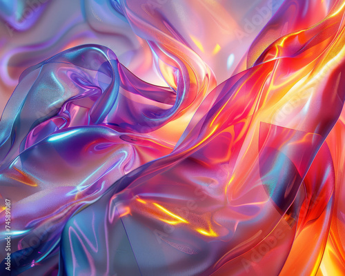 Digital art piece featuring a flowing, iridescent cloth with vivid colors and a smooth, silky texture