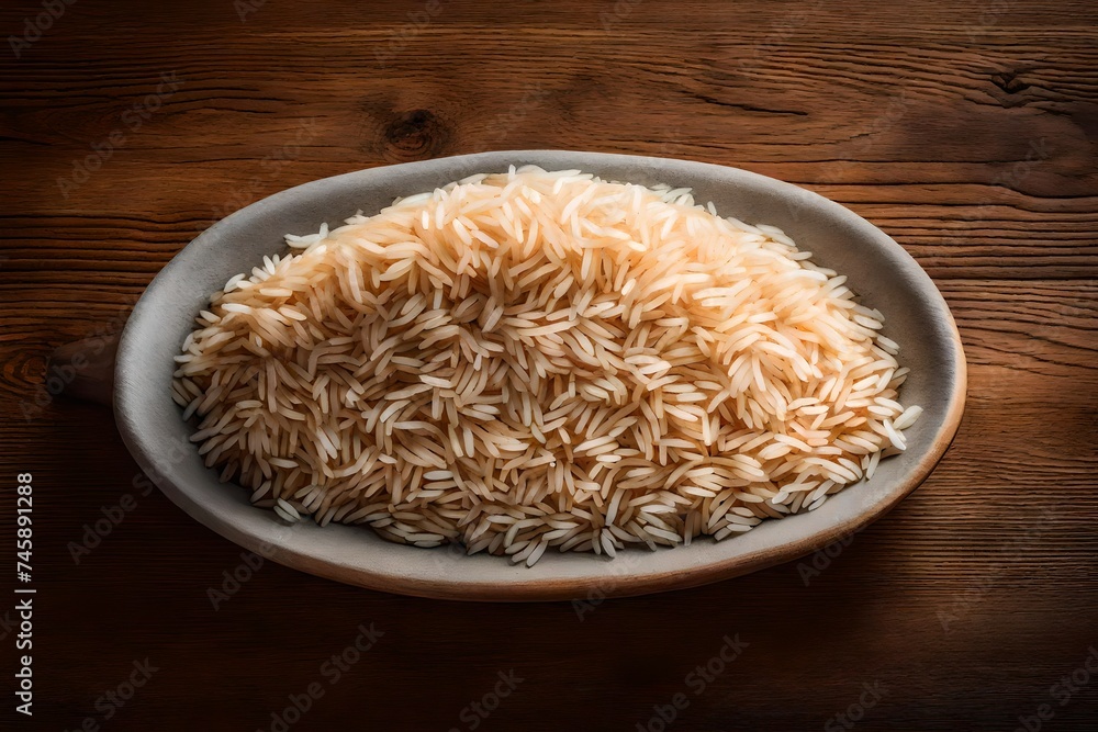 large stack of raw rice in a bowl on wooden background large stack of raw rice in a bowl on wooden background