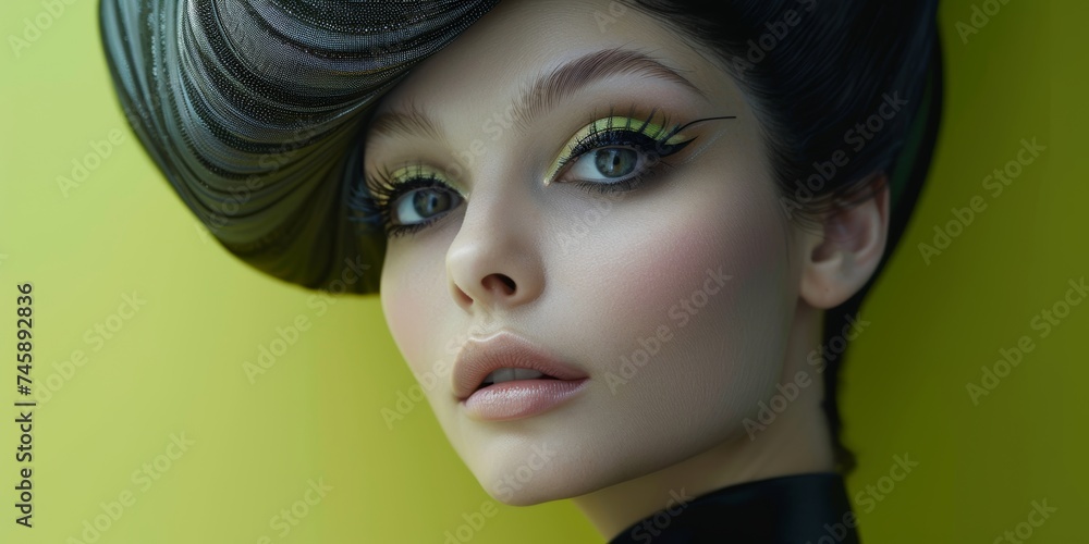 Portrait of alien woman with big eyes make up looking at camera Portrait of alien woman with big eyes make up looking at camera