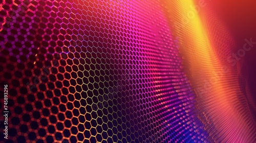 Abstract dark background with purple luminous hexagons,wave,growth,bright light, technology, neon