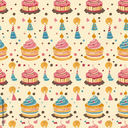 Cupcake birthday seamless pattern