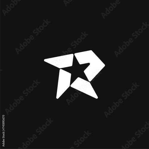 letter R with star negative space logo concept vector icon