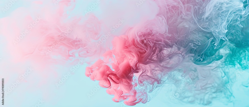 Abstract pastel pink smoke swirls gracefully over a dreamy pastel blue and green blurred background, creating a mesmerizing and ethereal atmosphere Abstract pastel pink smoke swirls gracefully over a dreamy pastel blue and green blurred background, creating a mesmerizing and ethereal atmosphere