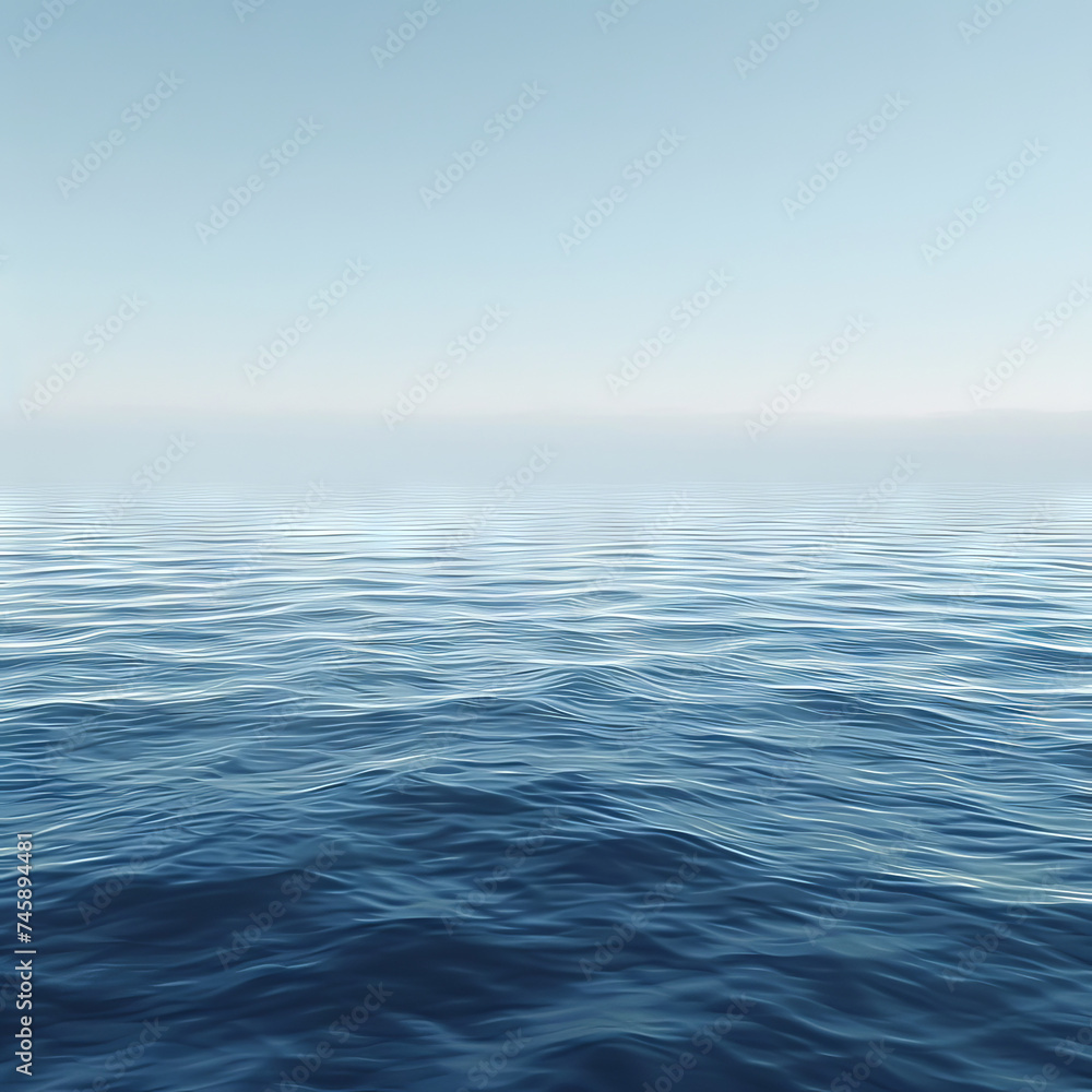 Obraz premium A serene digital image showcasing the vast tranquility of an endless ocean gently rippling under a clear blue sky