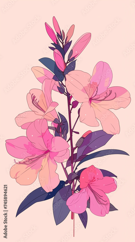 Background with pink and yellow leaves. AI generated art illustration. Background with pink and yellow leaves. AI generated art illustration.