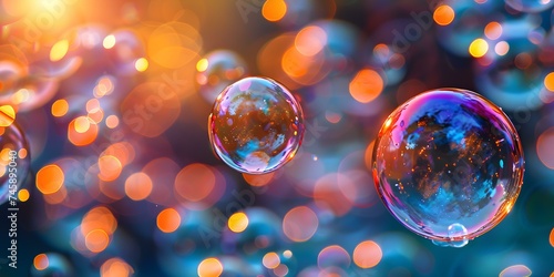 Captivating Close-Up of Vibrant Soap Bubbles with Enchanting Reflections. Concept Soap Bubbles, Close-Up, Vibrant Colors, Enchanting Reflections, Captivating Photoshoot