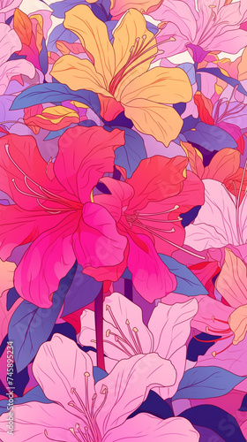 Background with pink and yellow leaves. AI generated art illustration.