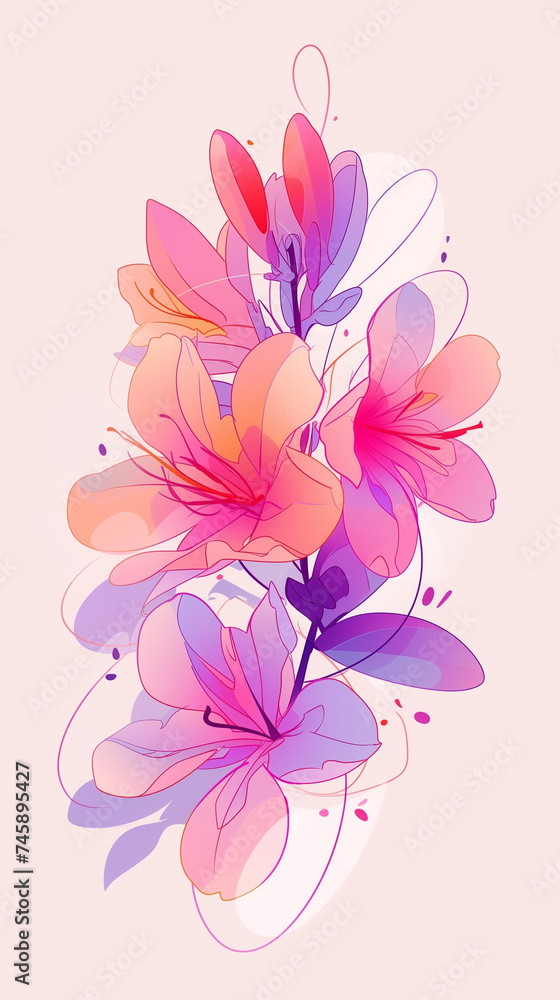 Fototapeta premium Background with pink and yellow leaves. AI generated art illustration.