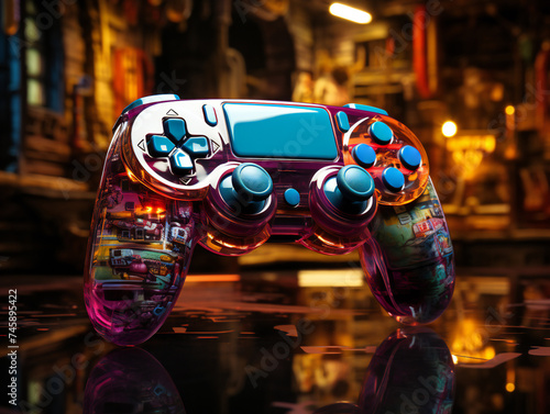 Modern video game controller on dark background