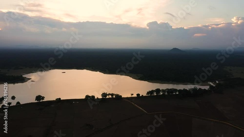 Wallpaper Mural Aerial drone of lake and rainforest during sunset. National park in Sri Lanka. Torontodigital.ca