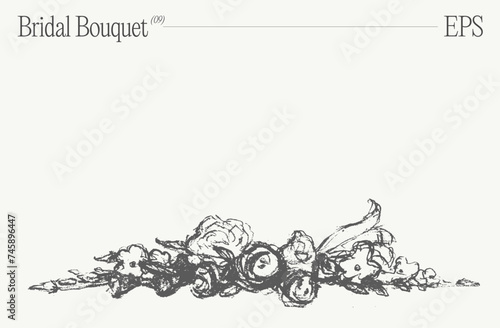 Bridal bouquet, floral composition. Invitation design element. Hand drawn vector illustration.