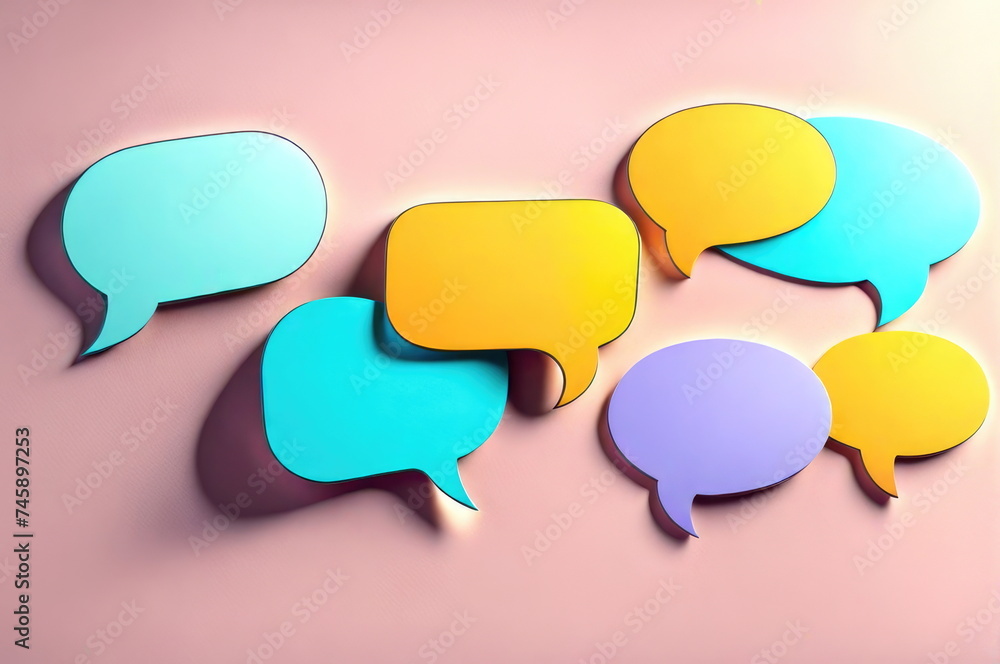 3D Speech Bubbles on Pastel Backdrop 3D Speech Bubbles on Pastel Backdrop
