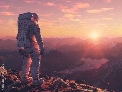 Astronaut Ascending. At the Summit of Exploration, a Spaceman Stands in Awe. Clad in the Iconic Suit, He Embarks on a Journey Beyond Earth's Realm