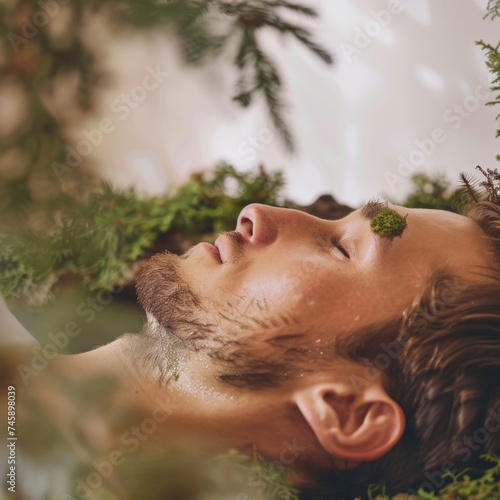 Man in nature setting enjoying a peaceful moment  embodying a holistic approach to men s self-care and mental wellness