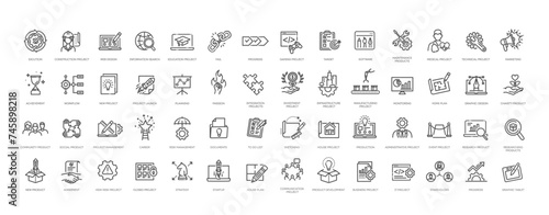 Startup Vector Line Icons Set. Project symbols. Outline icon collection