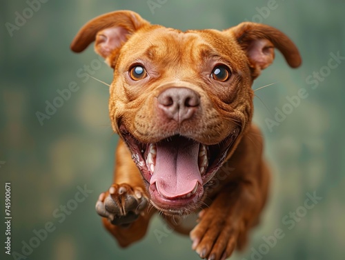 a jumping happy face dog 