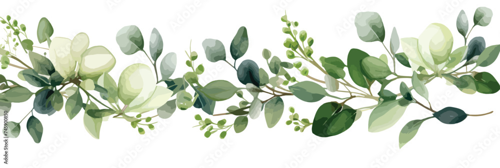Watercolor Botanic Leaf and Buds. Seamless Herbal 