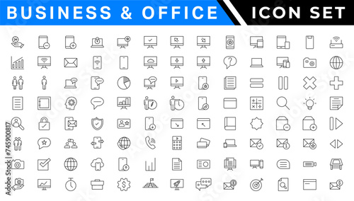 Business and office web icons in line style. Money, bank, contact, infographic. Icon collection. Vector illustration