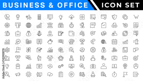 Business and Finance web icons in line style. Money, bank, contact, infographic. Icon collection. Vector illustration photo
