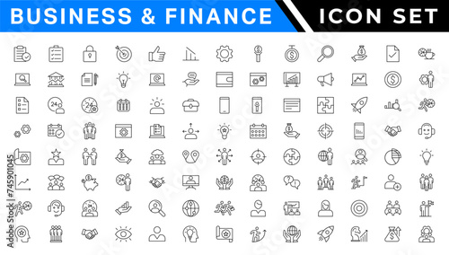 Business and Finance web icons in line style. Money, bank, contact, infographic. Icon collection. Vector illustration