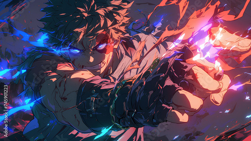 the pose of an anime burly man ready to fight