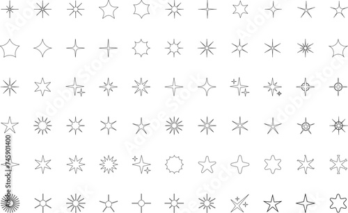 Minimalist line stars icon  twinkle star shape symbols. Minimalist silhouette stars icon set  twinkle shining star shape symbols  icons  elements. Modern geometric sparkle silhouettes sign vector.