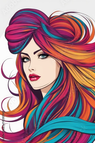 Illustrated of a Woman with Swirling Rainbow Hair