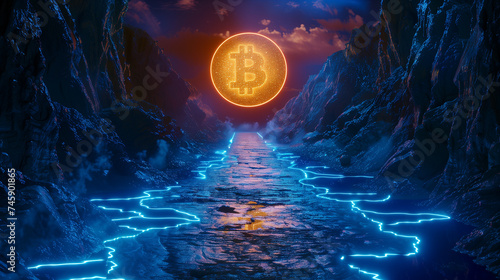 Futuristic Bitcoin Symbol Glowing in a High-Tech Corridor