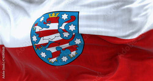 Close-up of Thuringia flag waving in the wind photo