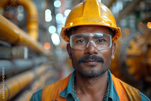male India engineer wearing safety workwear standing in the factory 