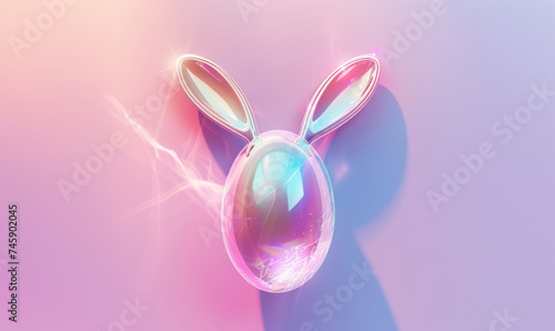 holographic easter egg with bunny ears on pastel shimmering background