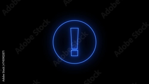 Abstract glowing neon exclamatory text icon animation